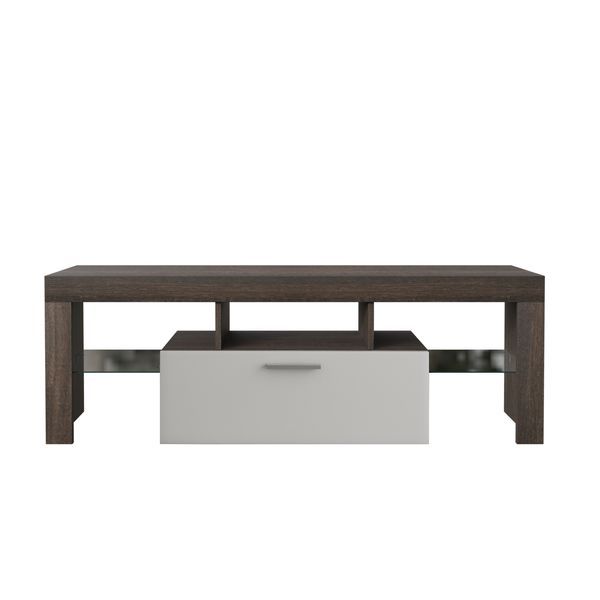20 Minutes Quick Assembly Brown Simple Modern TV Stand With The Toughened Glass Shelf Floor Cabinet Floor TV Wall Cabinet Brown + WhiteTV Bracket Wi_voghion.com