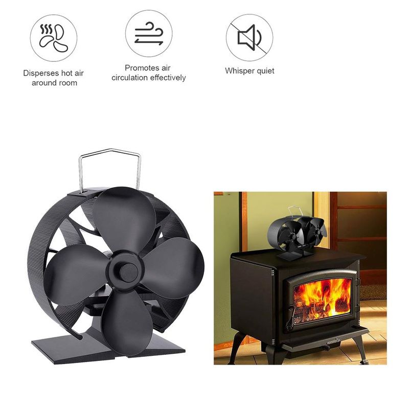 Ventilatore per camino Power Heat Furnace Ventilatore per riscaldamento in alluminio nero Ventilatore per stufa alimentato a calore_voghion.com