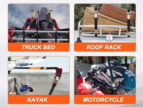 VEVOR Ratchet Tie Down Straps (4PK), 11128 Lb Break Strength, Double J Hook Includes 4 Premium 2" X 8' Rachet Tie Downs With Padded Handles, For Moving Securing Cargo, Appliances, Lawn Equipment_voghion.com