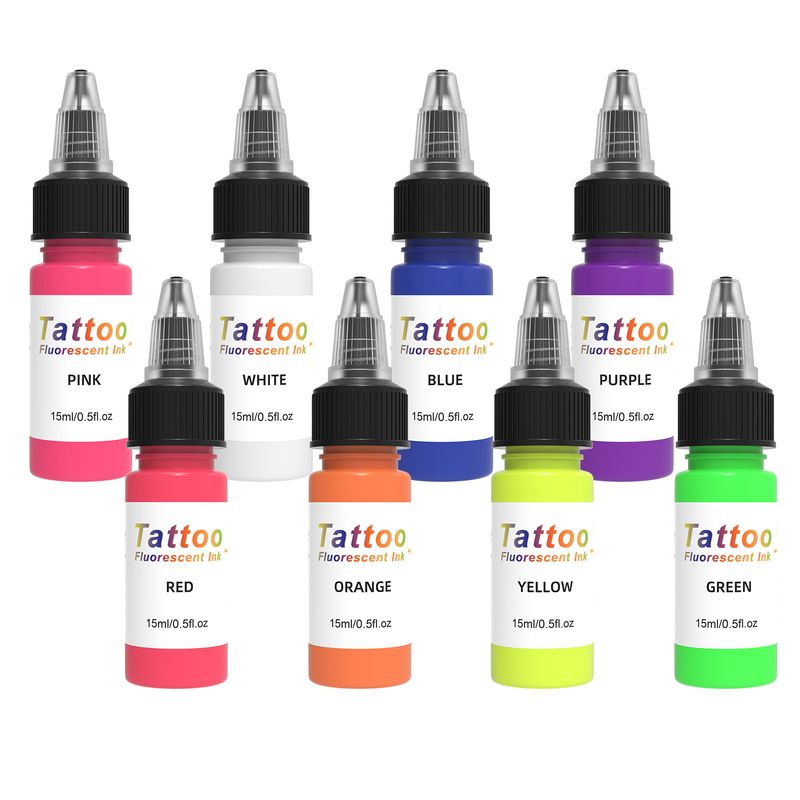 EIPTWH Fluorescencyjny tusz do tatuażu 1/2 uncji (15 ml) w każdej butelce, twarda oprawa, 8 kolorów, produkt w jednym opakowaniu_voghion.com