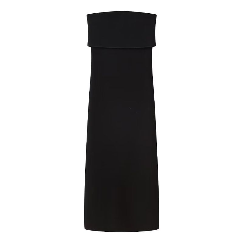 Nuovo abito da donna in maglia elasticizzata, tinta unita, con spalle scoperte_voghion.com