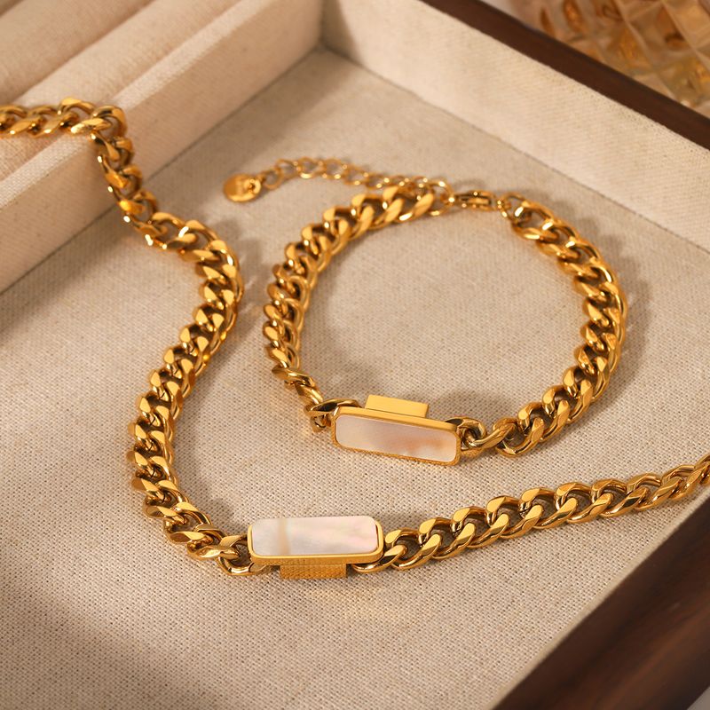 Collier et bracelet élégants en chaîne cubaine pour femmes, bijoux tendance en acier inoxydable, plaqués or, accessoires de fête, 1 pièce/2 pièces_voghion.com