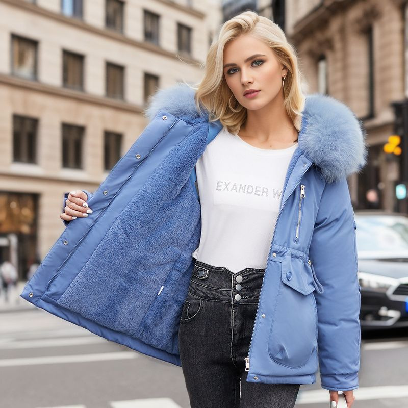 Women's short plush inner pie to overcome waist slim-fit warm cotton-padded jacket_voghion.com