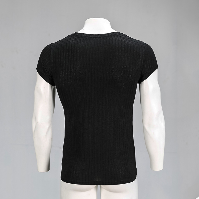 Sommer Herren Sport Fitness Kurzarm T-Shirt Freizeit Slim Fit Strickshirt Enges, superelastisches, atmungsaktives T-Shirt_voghion.com