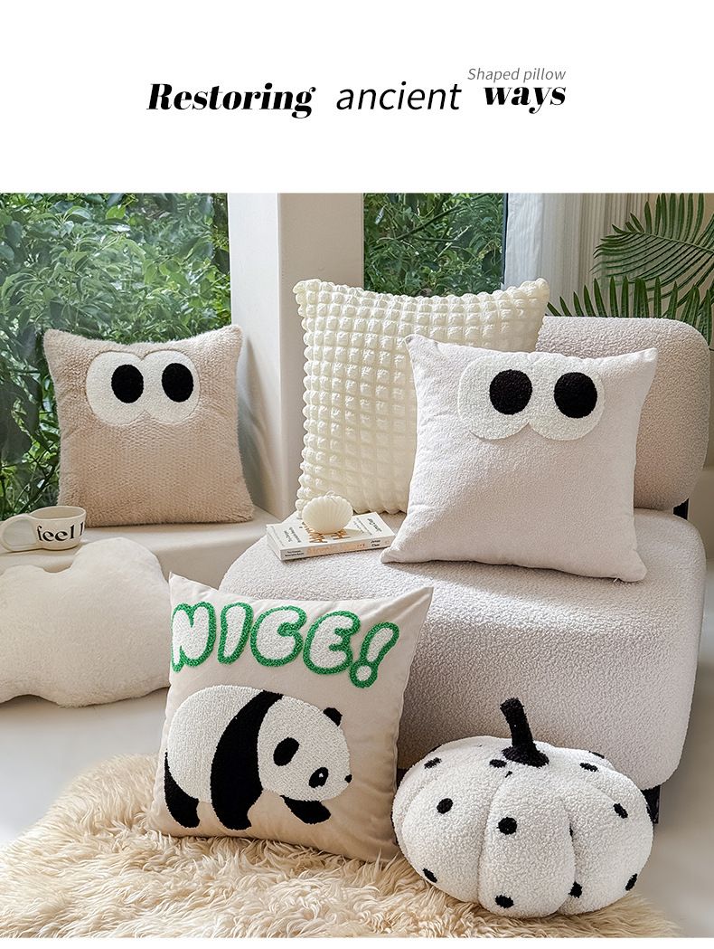 Coussin décoratif en peluche douce motif lune et boule (motif abstrait moderne, idéal pour un canapé-lit, un cadeau, une décoration d'intérieur, en velours)_voghion.com