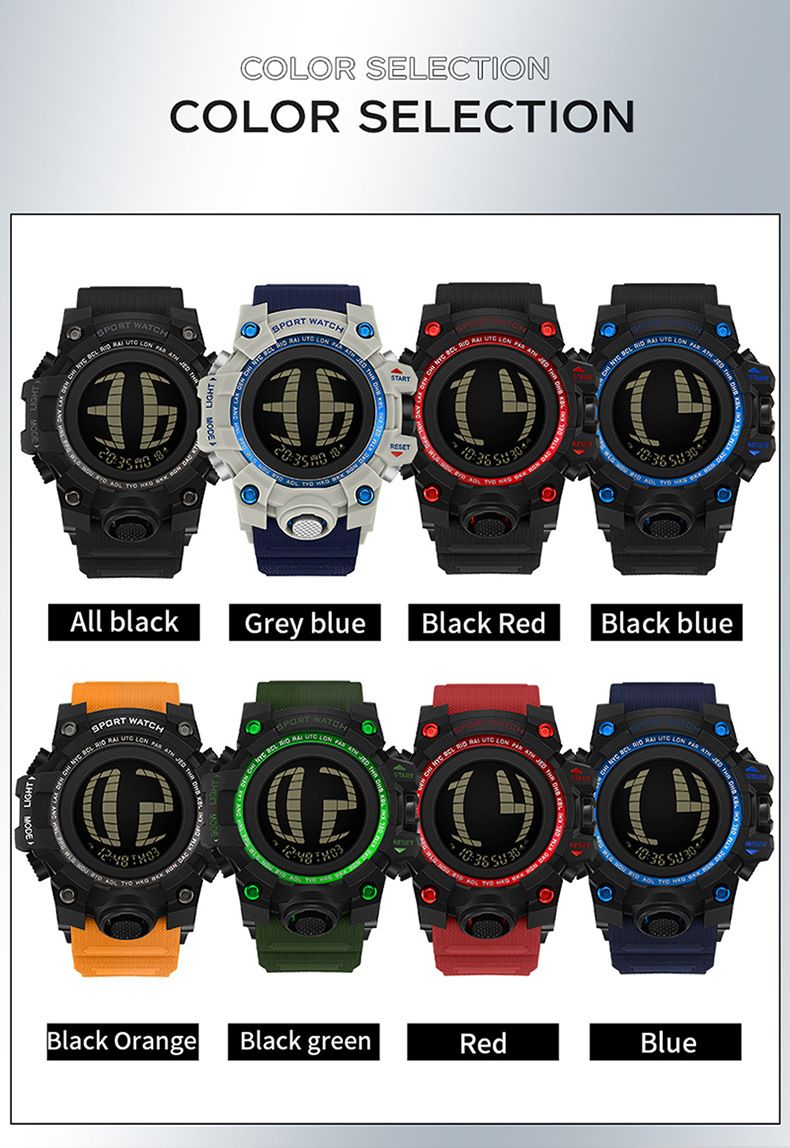 Men And Women's Sport Digital Watch With Oversized Display, LED Backlight, Waterproof 50m, Multifunctional Military Style Watch For Students_voghion.com