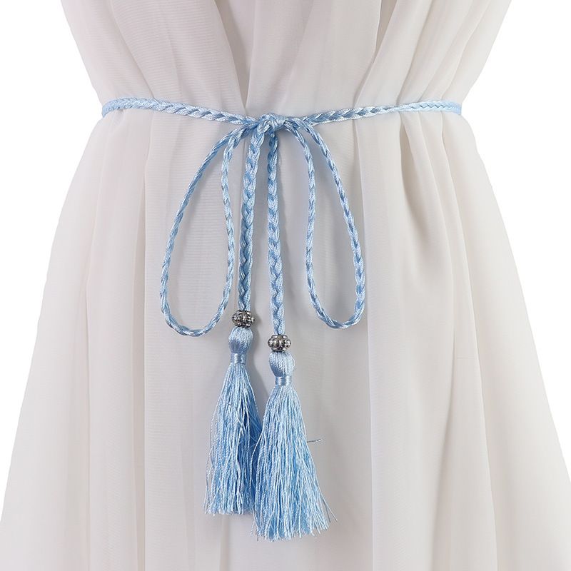 Ceinture à pompon tressée pour femmes, nouvelle collection 2022, nœud décoratif pour cheveux, jupe Hanfu, chaîne, corde de taille_voghion.com