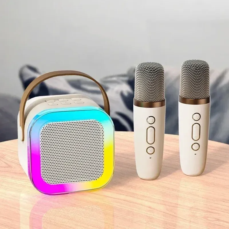 K12 Karaoke Machine Portable Bluetooth 5.3 PA Speaker System With 1-2 Wireless Microphones Home Family Singing Children's Gifts_voghion.com