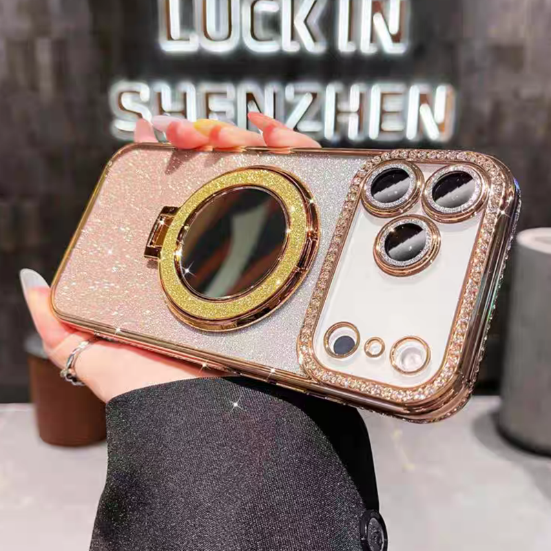 Make Up Mirror Magnetic Bracket Case Pro Max Gradient Color Dias Cover For Iphone Promax 17 Plus Soft Cases_voghion.com