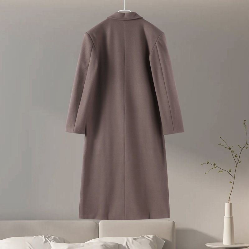 Women's Long Wool Blend Trench Coat - Classic Double-Breasted Pea Coat With Notched Lapel For Fall & Winter_voghion.com