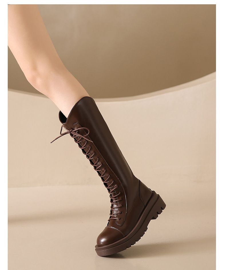 Brede Lange Herfst Winter Nieuwe Collectie Knieband Laarzen Dames Dikke Bodem Ridder Laarzen_voghion.com