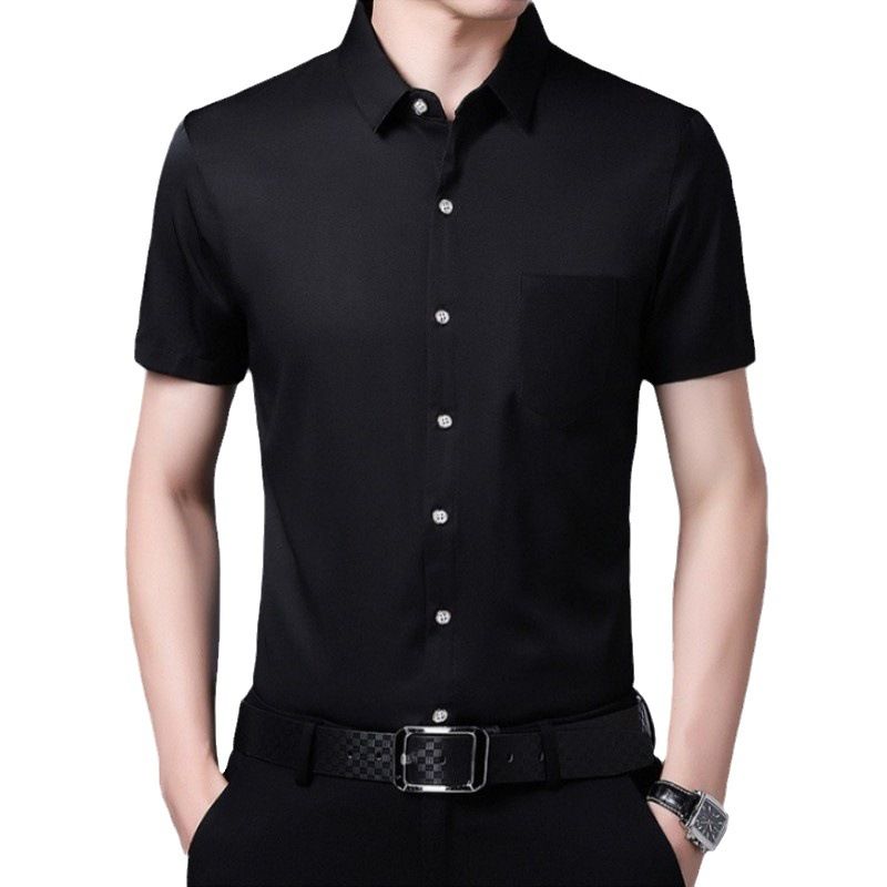 Color sólido, no necesita planchado, elástico, transpirable, versión coreana para negocios e informales, corte ajustado, talla en pulgadas, profesional._voghion.com