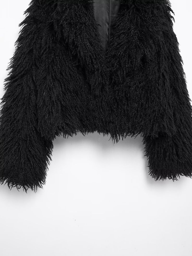 Kurze Jacke aus Kunstpelz für Damen, Wintermode, Kurzmantel, Streetwear-Oberbekleidung für Damen (Weinrot, Weiß, Dunkelbraun, Schwarz)_voghion.com