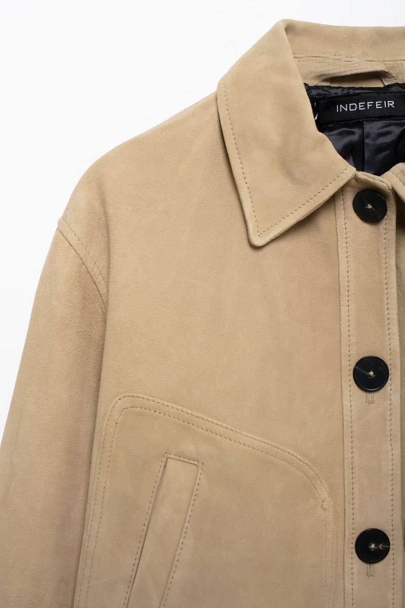 Vêtements pour femmes automne et hiver nouveau style veste courte en velours de peau de cerf à boutonnage simple_voghion.com