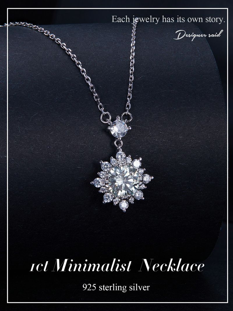 Collana con catena in argento sterling con diamante di laboratorio da 1 carato, Moissanite Halo per donna_voghion.com