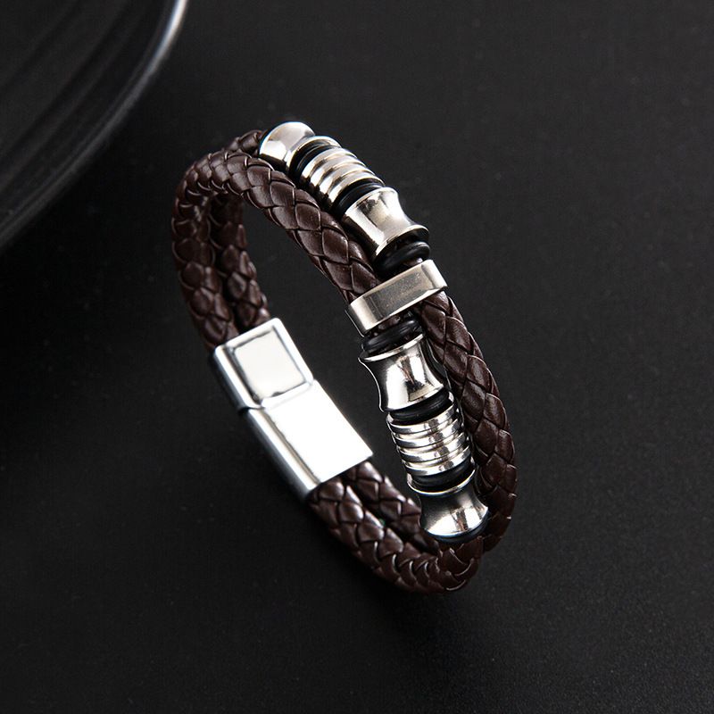 Unisex Woven Creative Leather Stainless Steel Alloy Magnetic Clasp Personality New Bracelet Wristband_voghion.com