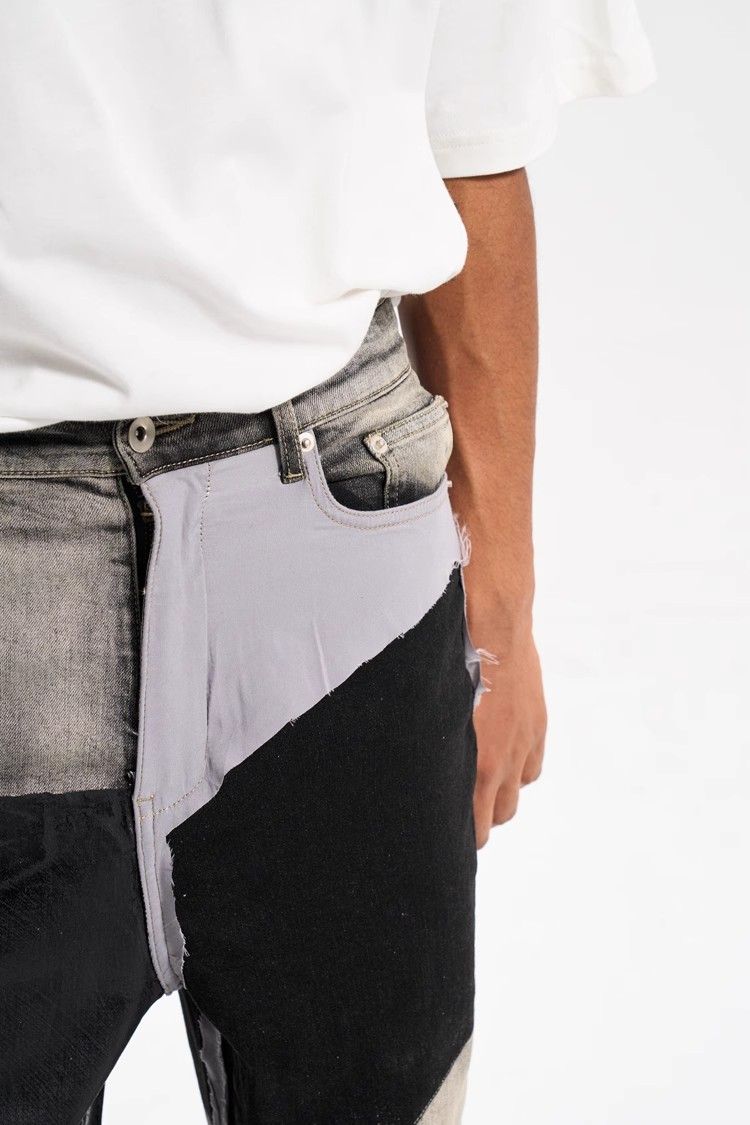 Herrenbekleidung Machetenförmige, schlammgelb gefärbte, leicht ausgestellte, drapierte, gewaschene, schmale, gerade Jeanshose im Ödland-Stil mit weitem Bein_voghion.com