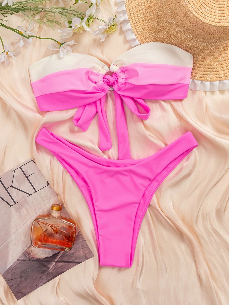 Women's Clothing Split Bikini Gradient Color Block Personality Ring Tube Top Bikini_voghion.com