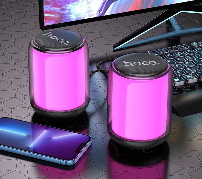 HOCO Høyttalere PC Lydboks HIFI Stereo Mikrofon USB Kablet 3,5 mm lydkontakt med RGB-fargelys for stasjonær datamaskin_voghion.com