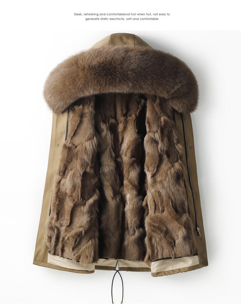 Parka de piel de zorro desmontable para hombre: abrigo de invierno con capucha y forro extraíble (M-6XL, corte entallado, cortavientos, cierre de cremallera)_voghion.com