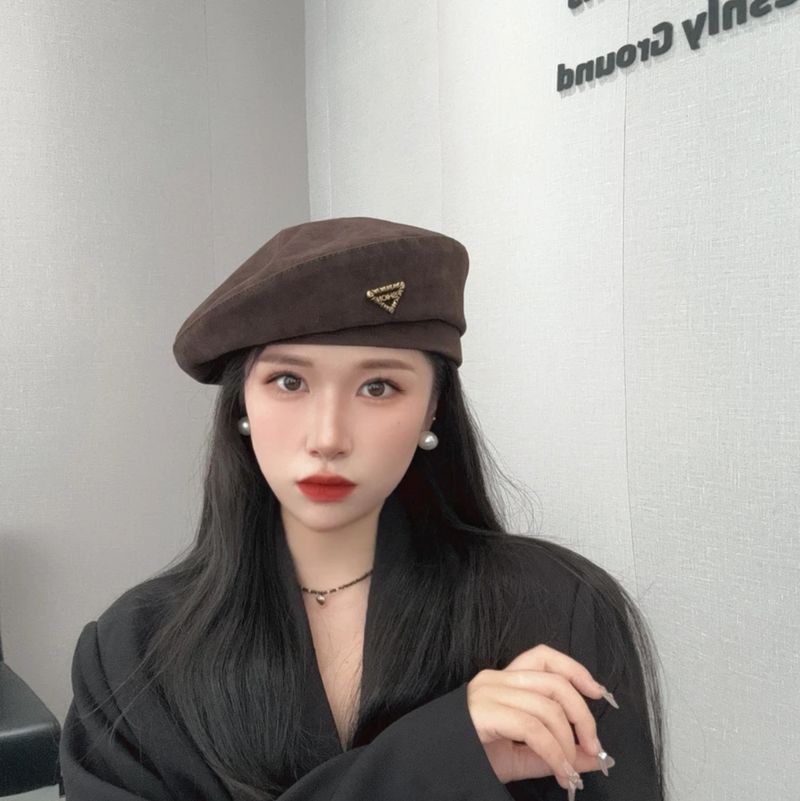 Sügisel ja talvel uus tagurpidi kolmnurk matt seemisnahast barett Ankela punane nahka valgendav maalrimüts_voghion.com