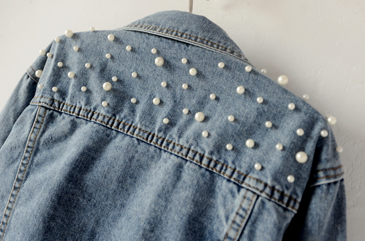 Chaqueta vaquera de manga larga para mujer, chaqueta vaquera holgada con botones y perlas, solapa corta, informal salvaje, entrega rápida, novedad de otoño de 2023_voghion.com