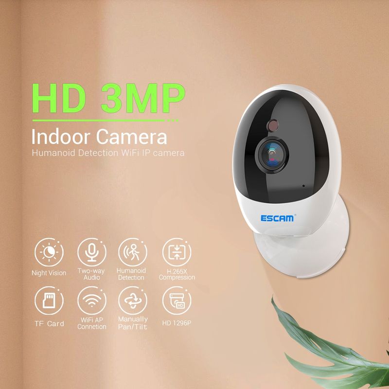 QF006 3MP 1296P HD Vnitřní bezdrátová PTZ IP kamera IR noční vidění AI detekce humanoidů domácí zabezpečení CCTV monitor, typ zástrčky: americká zástrčka (bílá)_voghion.com