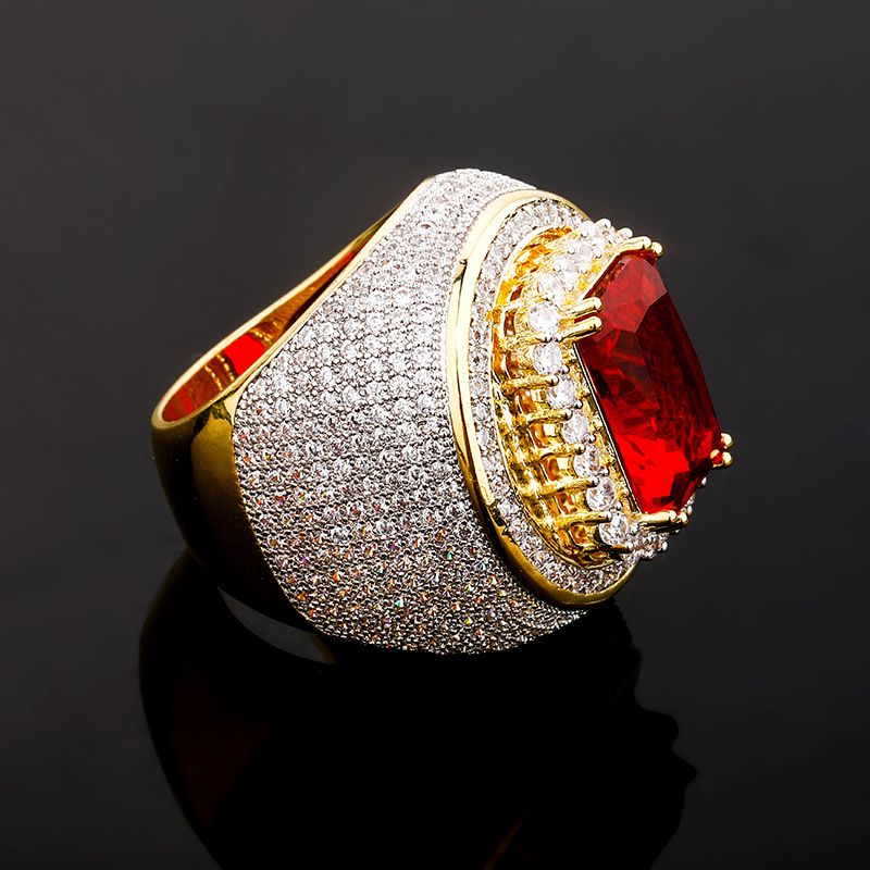 Stoere vintage herenring met robijn en zirkonia - verguld koperen statement sieraad voor feesten/bruiloften/cadeaus (maten 7-11, unisex)_voghion.com