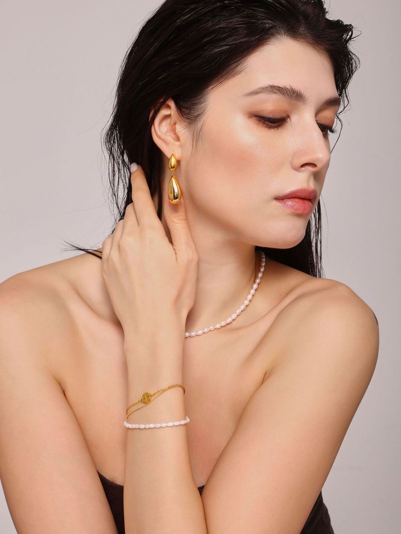 Fang Tang Ins Retro Design, Simple Three-layer Fu Brand Freshwater Pearl Bracelet, Titanium Steel Bracelet For Women_voghion.com