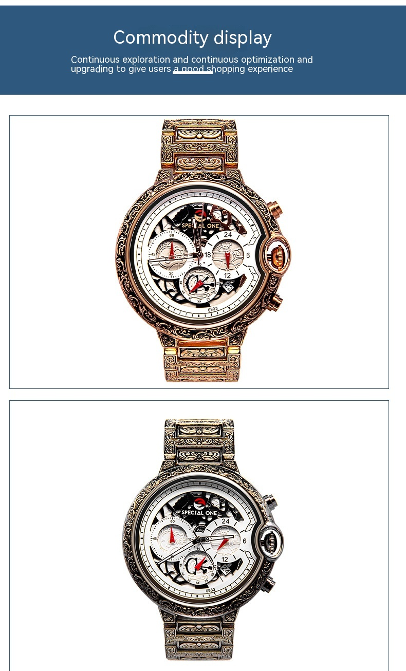 New Popular Men's Quartz Watch Sculpture Retro Multi Functional Timing Calendar Men's Watch Waterproof Watch_voghion.com