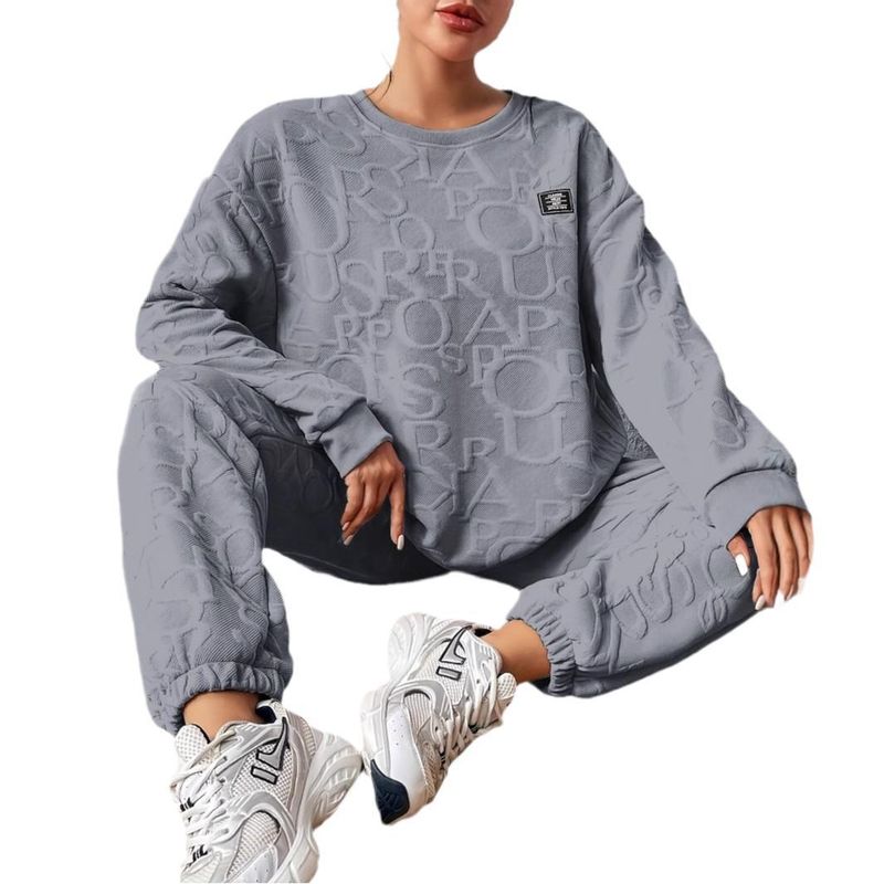 Ensemble sweat-shirt à manches longues et pantalon à col rond de couleur unie pour automne et hiver, style décontracté français avec lettres_voghion.com