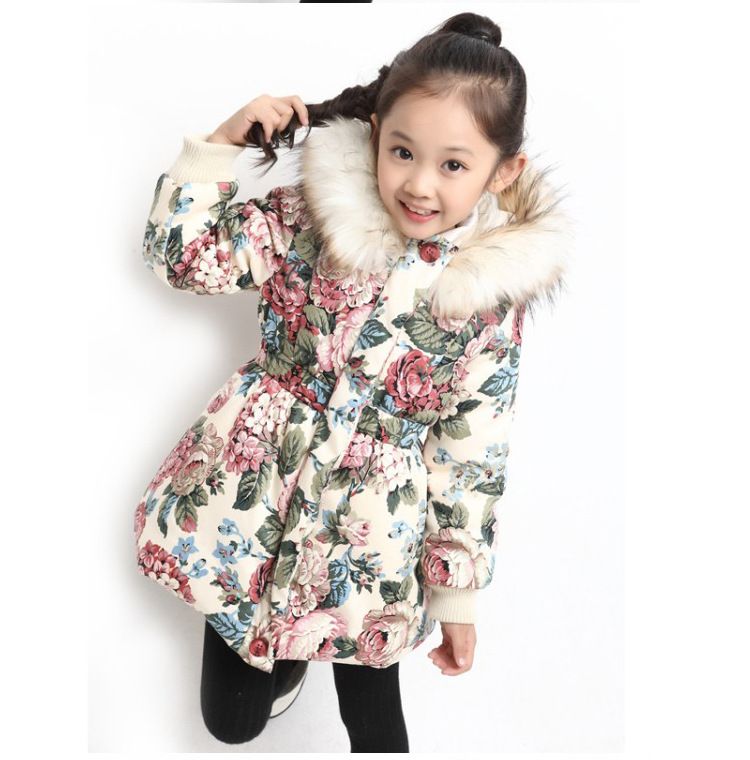 Girls Cotton Coat Autumn And Winter New Children's Medium And Long Printed Cotton Coat Medium And Large Children's Coat Trend_voghion.com