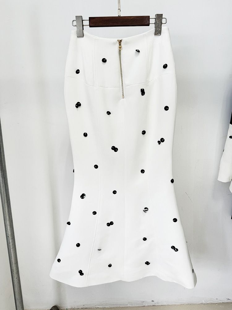 Moda Lantejoulas Contas Colorblock Terno Jaqueta Rabo de Peixe Saia Longa Terno_voghion.com
