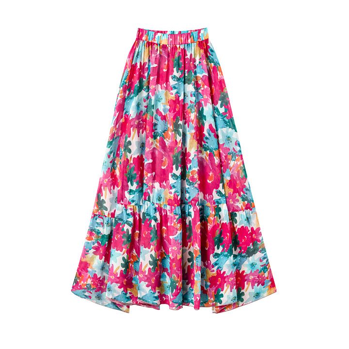 Maillot de bain une pièce pour femme, ensemble maillot de bain une pièce à imprimé ajouré, col licou et jupe parapluie_voghion.com