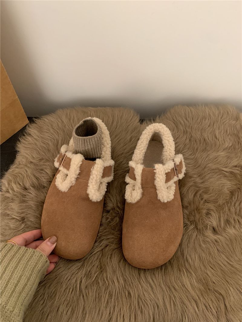 Thick Sole Brown Suede Sneakers,Suede Warm Women's Shoes,Snow Boots,Women's Casual Shoes_voghion.com