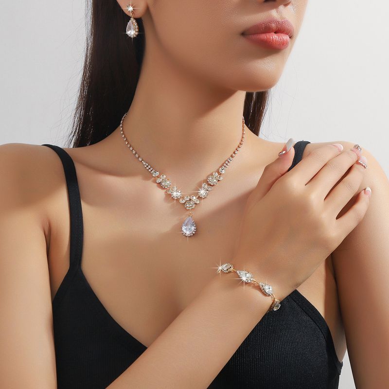 Set di gioielli da donna, set di gioielli da sposa alla moda, collana di alta qualità, orecchini, bracciale, abito da sposa, lusso, elegante, accessori coordinati_voghion.com