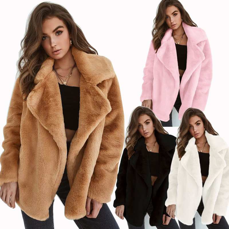 Women's Clothing Autumn and Winter Jacket Sexy Plush Lapel Slim Jacket_voghion.com