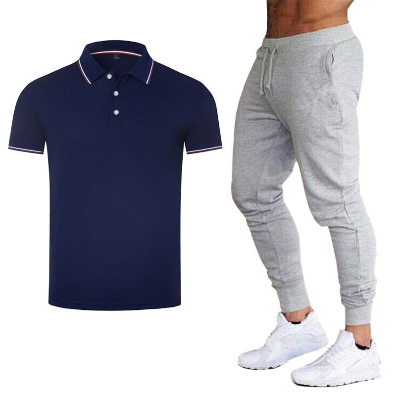 Herrkläder Sommar Pikétröja Lapel Kortärmad Företagsteam Arbetskläder Tryckt LOGO Reklam T-shirt Set_voghion.com