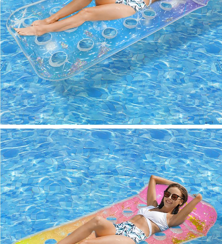 Shimmer Mermaid Tail Inflatable Lounger - Breathable Mesh Floating Bed With Pillow (Eco-Friendly PVC 180cm Quick-Dry & Portable For Pool/Beach)_voghion.com