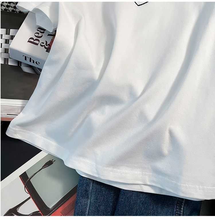 Damenbekleidung im Sommer, hohles, herzförmiges, altersreduzierendes T-Shirt, unregelmäßiger, lässiger Denim-Overall, zweiteiliger Anzug, trendig_voghion.com