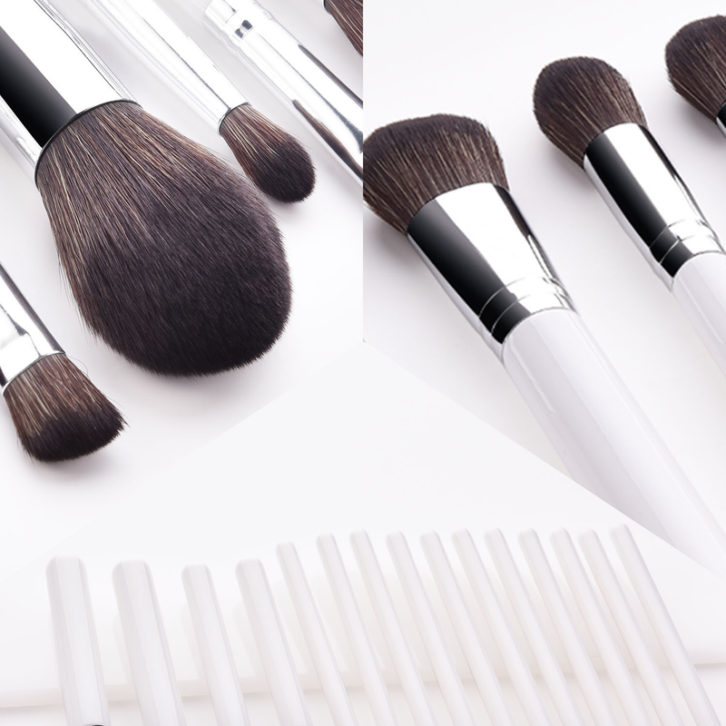 Set de 15 pensule de machiaj, vârf de pensulă, mâner din lemn, argintiu, pensulă pentru pudră liberă, pensulă pentru blush, instrumente de machiaj GUJHUI_voghion.com