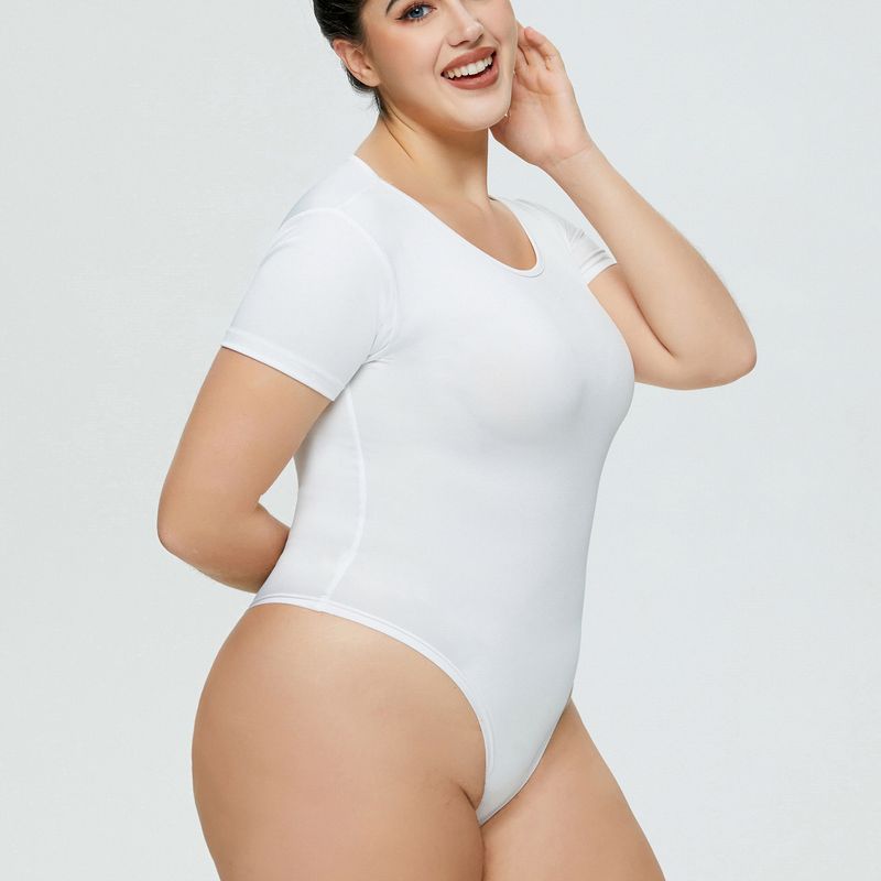 Body da donna taglie forti, tutto in uno, scollo rotondo, slip a maniche corte_voghion.com