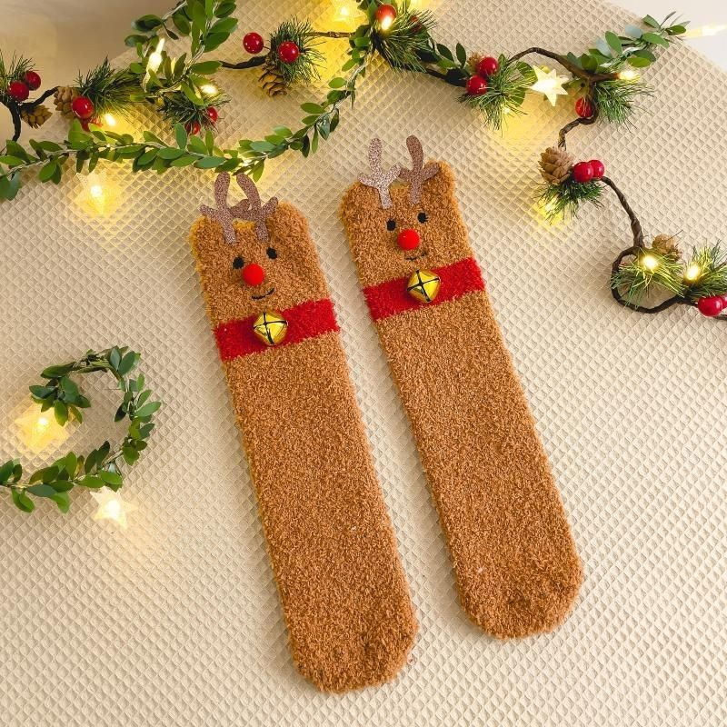 Calzini regalo di Natale per bambini, calzini da notte in cartone animato con pavimento caldo ispessito in peluche corallo autunnale e invernale, carini_voghion.com