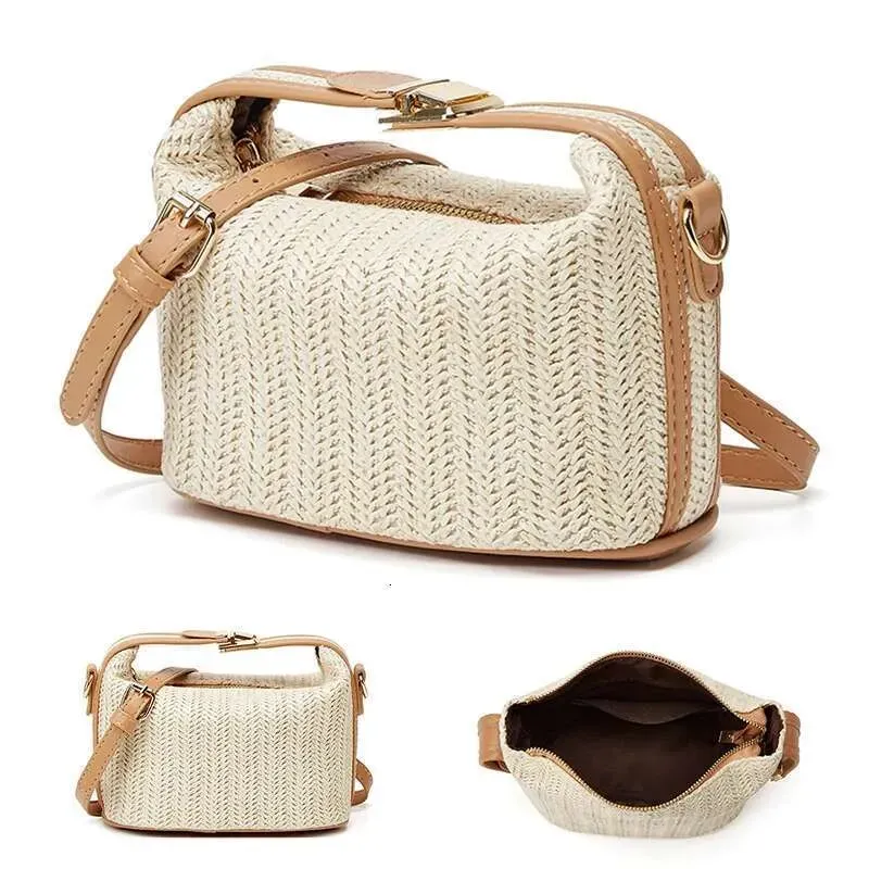 Designer 2025 Yogodlns Sommer Kleine Strohhandtasche Trendy Schulter Gewebter Eimer Crossbody Casual Seaside Beach Gilrs_voghion.com