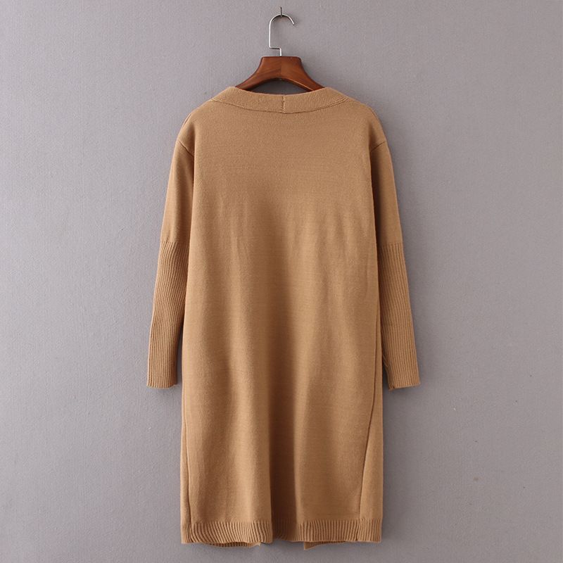Damenbekleidung Herbst- und Winter-Strickpullover mit Doppeltaschen, mittellanger und langer Strickjackenpullover für Damen_voghion.com