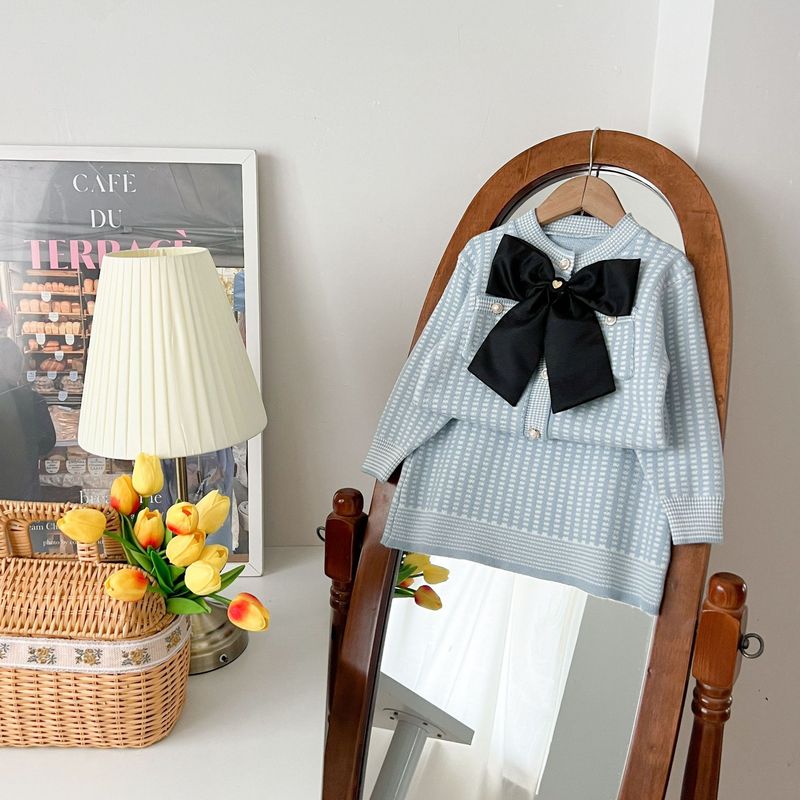 Girls Sweater Suit Autumn New Style Fashionable Small Fragrance Style British Style Long Sleeved Knitted Cardigan Two Piece Suit Trendy_voghion.com