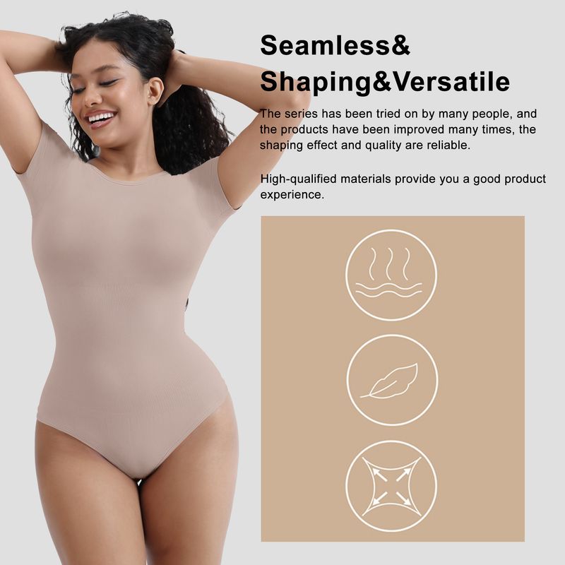 vêtements de mise en forme du corps vêtements de mise en forme du corps corps entier forte pression poitrine vêtements amincissants vêtements d'extérieur serrés couleur unie à manches courtes haut une pièce_voghion.com