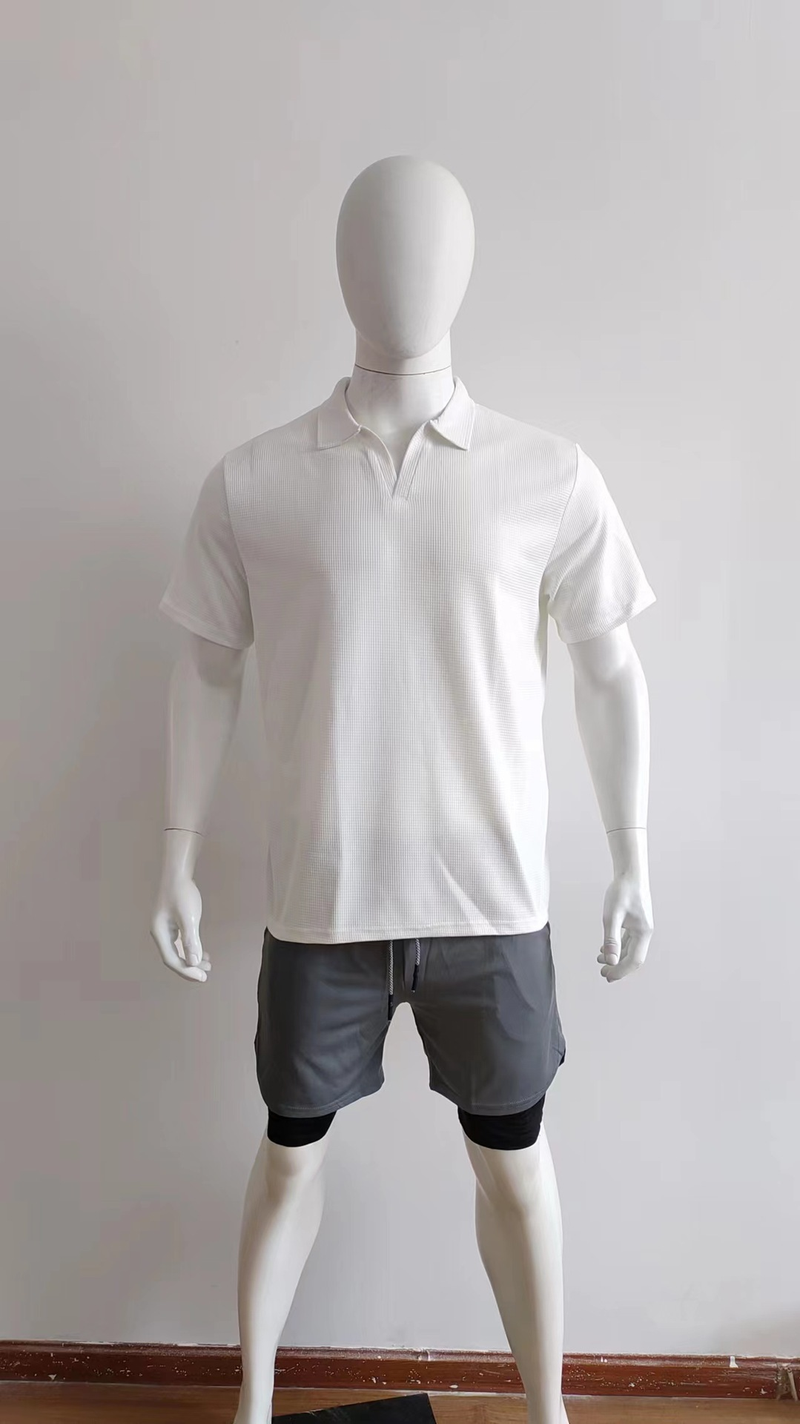 Polo da uomo con scollo a V casual tinta unita a manica corta con risvolto_voghion.com