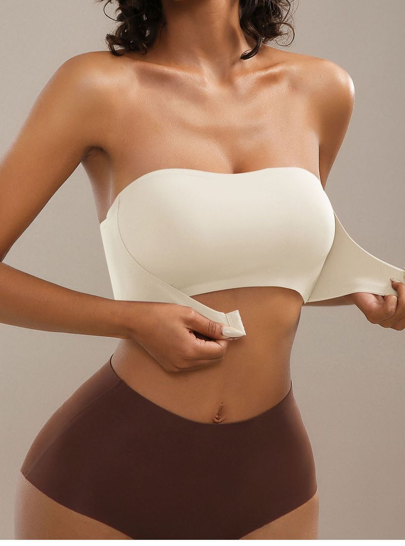 Reggiseno bustier senza spalline con chiusura frontale, push-up senza cuciture, con leggera imbottitura, senza ferretto, comfort, tessuto in nylon liscio e traspirante_voghion.com