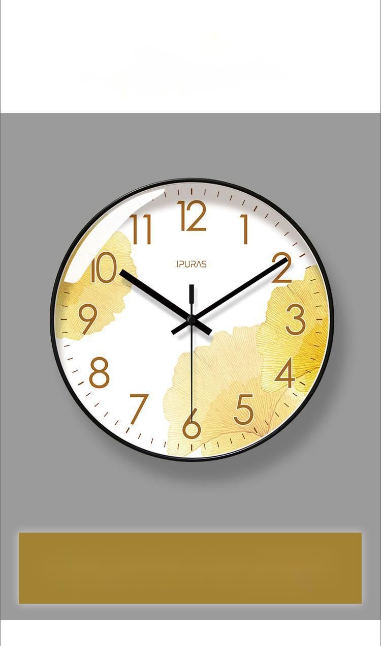 Yipula 6234 Wanduhr im goldenen Ginkgo-Stil für das Wohnzimmer, schlichter nordischer Stil, leise, Sekundenzeiger, Quarzuhr_voghion.com